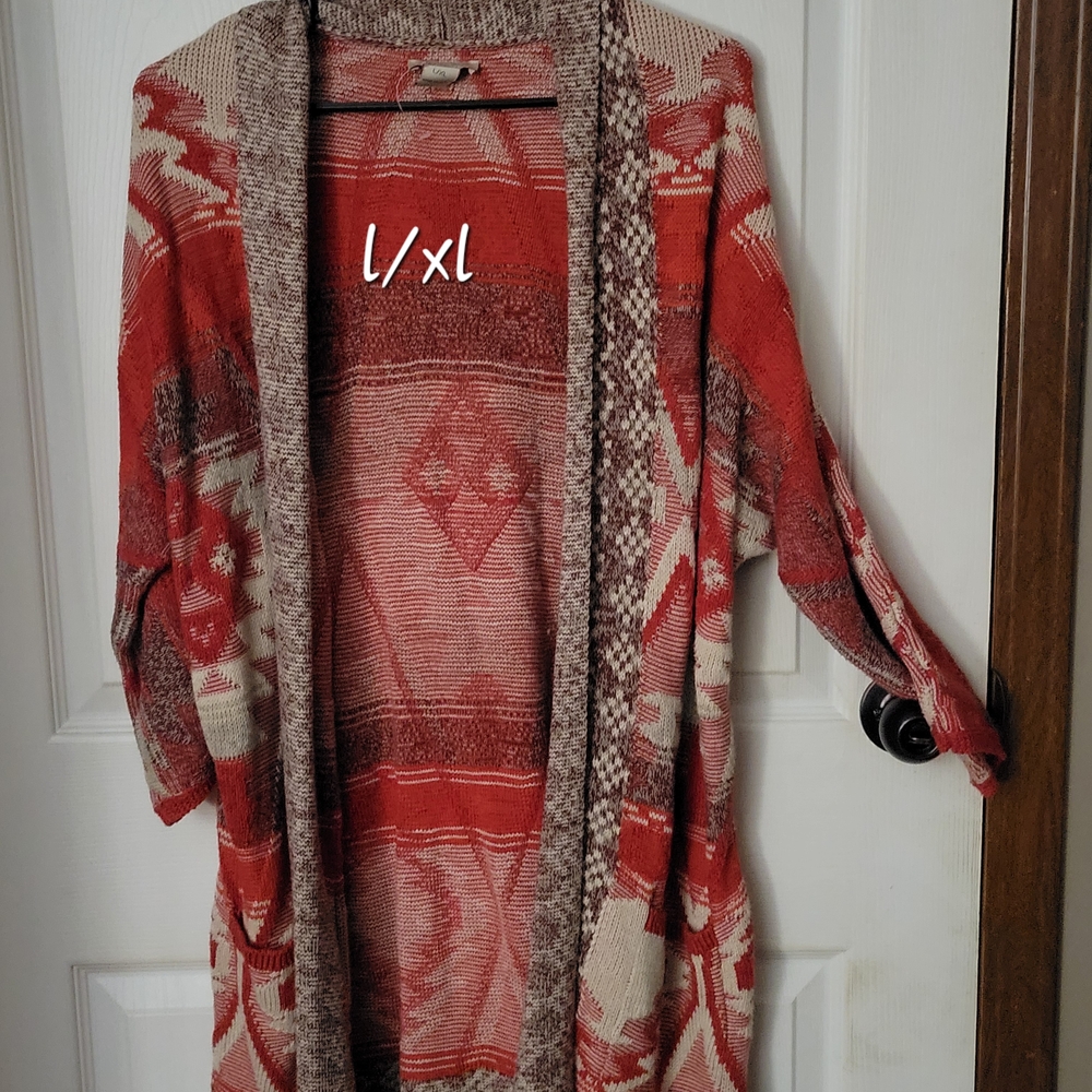 Red and Cream Patterned Women's Sweater